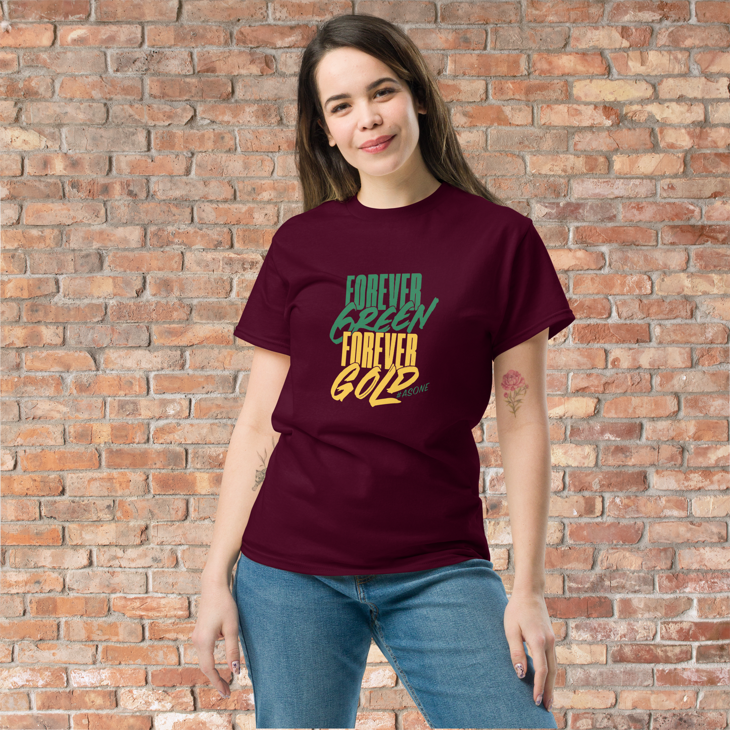 Womens Ringspun T-Shirt foreverGREEN foreverGOLD #asone