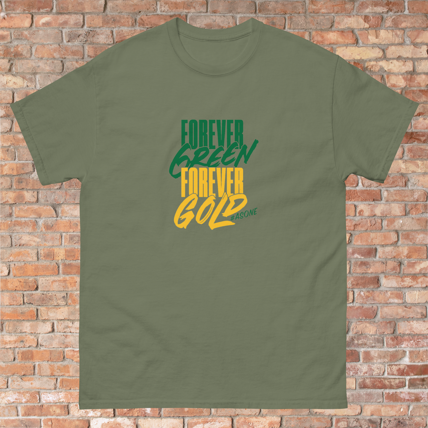 Mens Ringspun T-Shirt foreverGREEN foreverGOLD #asone