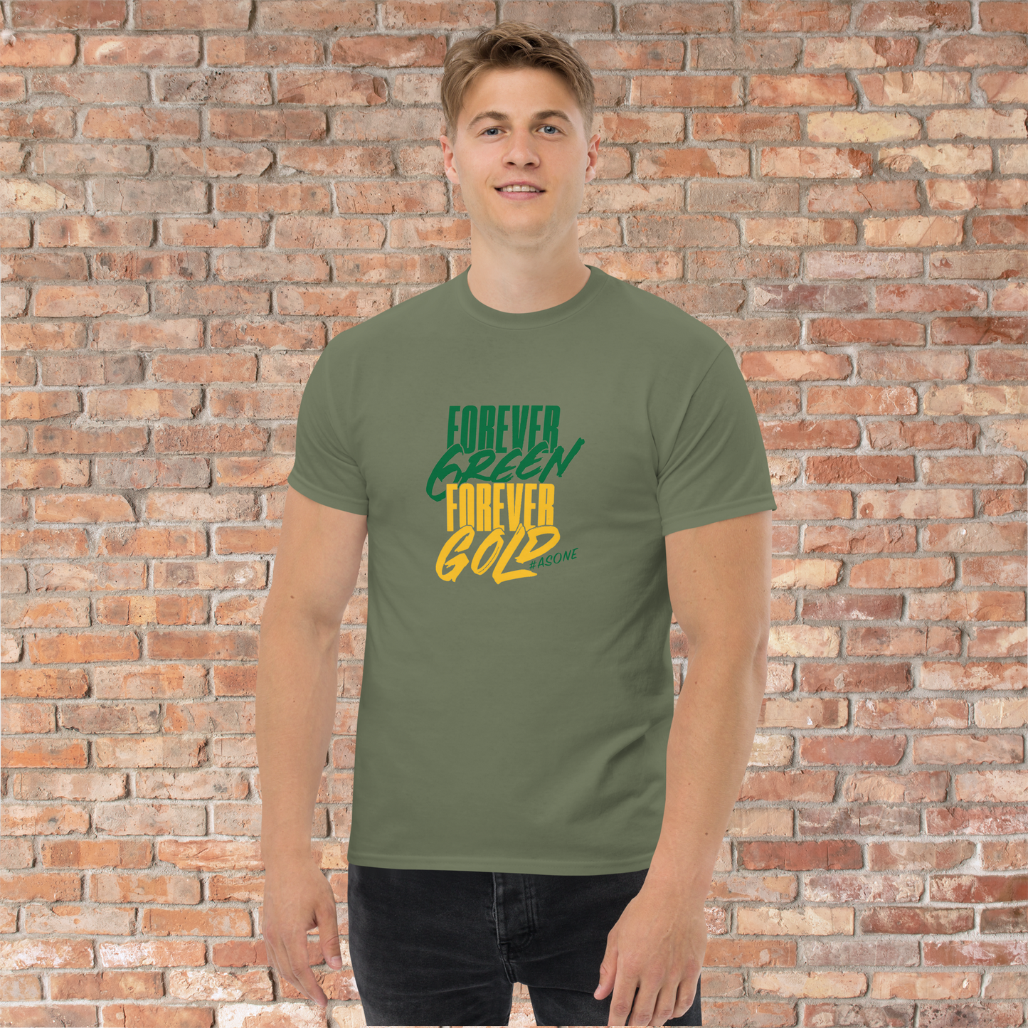 Mens Ringspun T-Shirt foreverGREEN foreverGOLD #asone