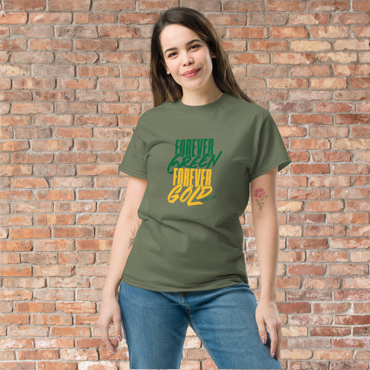 Womens Ringspun T-Shirt foreverGREEN foreverGOLD #asone