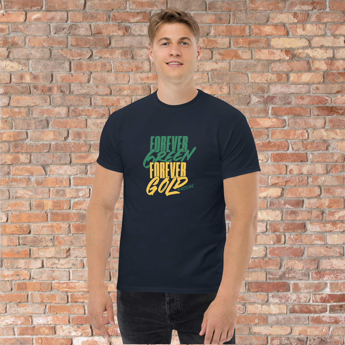 Mens Ringspun T-Shirt foreverGREEN foreverGOLD #asone