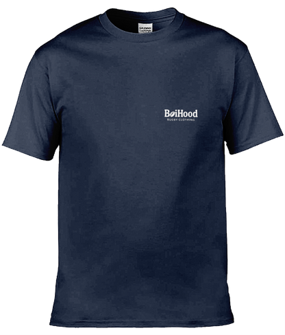 BoiHood Adult Unisex T-Shirt in navy, featuring stylish Rugby Legends logo for fans of the sport.
