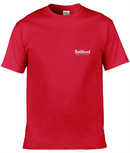 BoiHood Adult Unisex T-Shirt in vibrant red, featuring 'Rugby Legends' print, celebrating Jonah Lomu's iconic number 11.