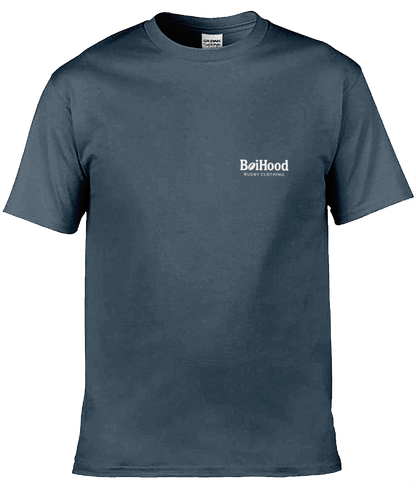 BoiHood Adult Unisex T-Shirt in navy featuring Rugby Legends #7 design, perfect for rugby fans and everyday wear.